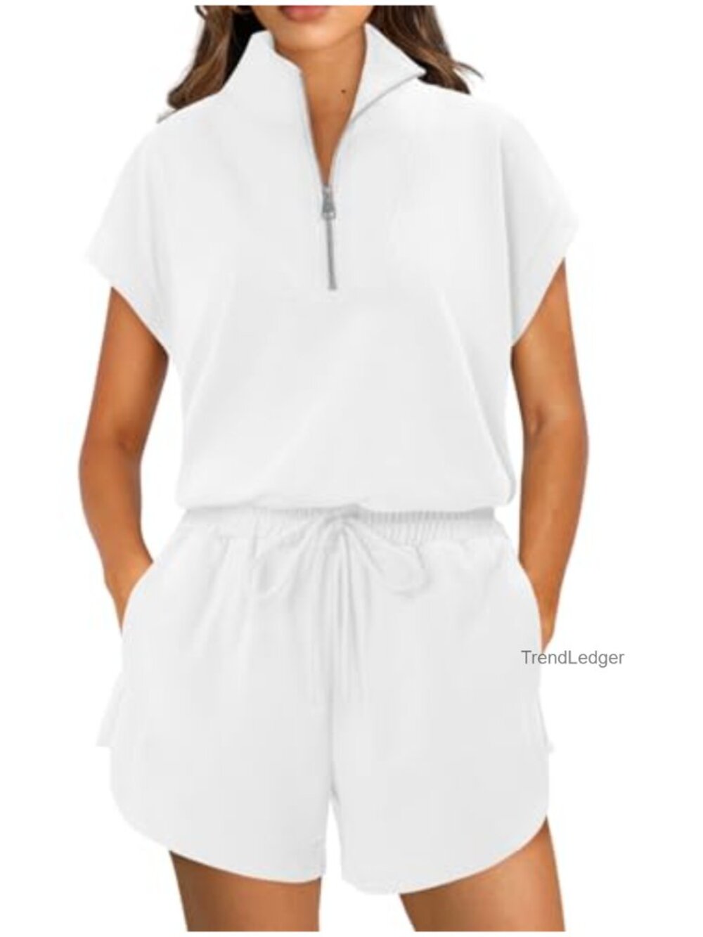 Two Piece Sweatsuit Set Half Zip Short Sleeve Top & Shorts Loungewear